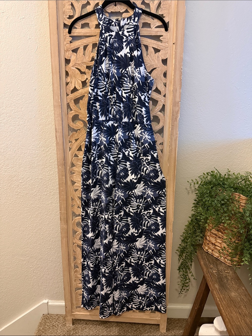 Southern Tide Navy and White Floral Halter wide leg pantsuit